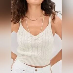 American Eagle Outfitters Cream Ribbed Crop Tank Top, Size S